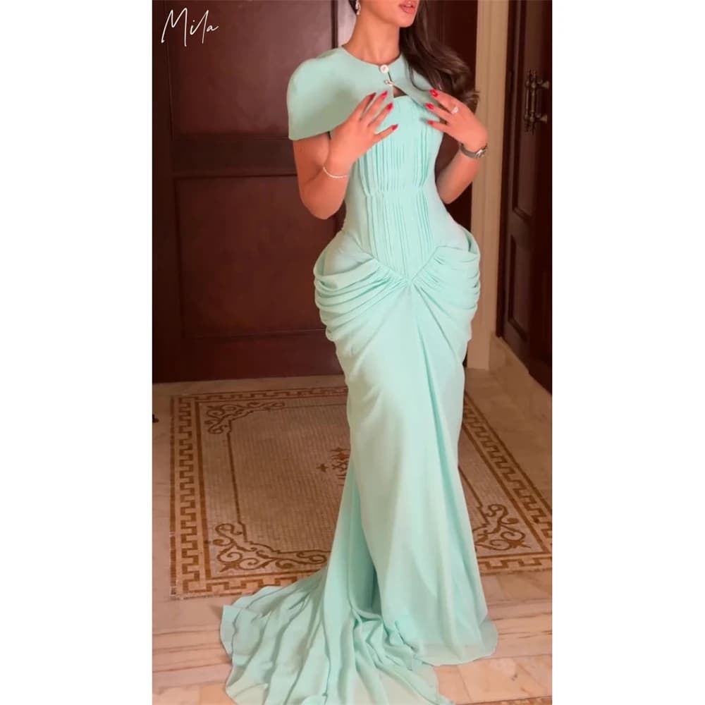 Mila Customized Mint Detachable Cape Mermaid Prom Dress Ruched Sleeveless Formal Evening Floor-Length Vestidos De Fiesta 2026