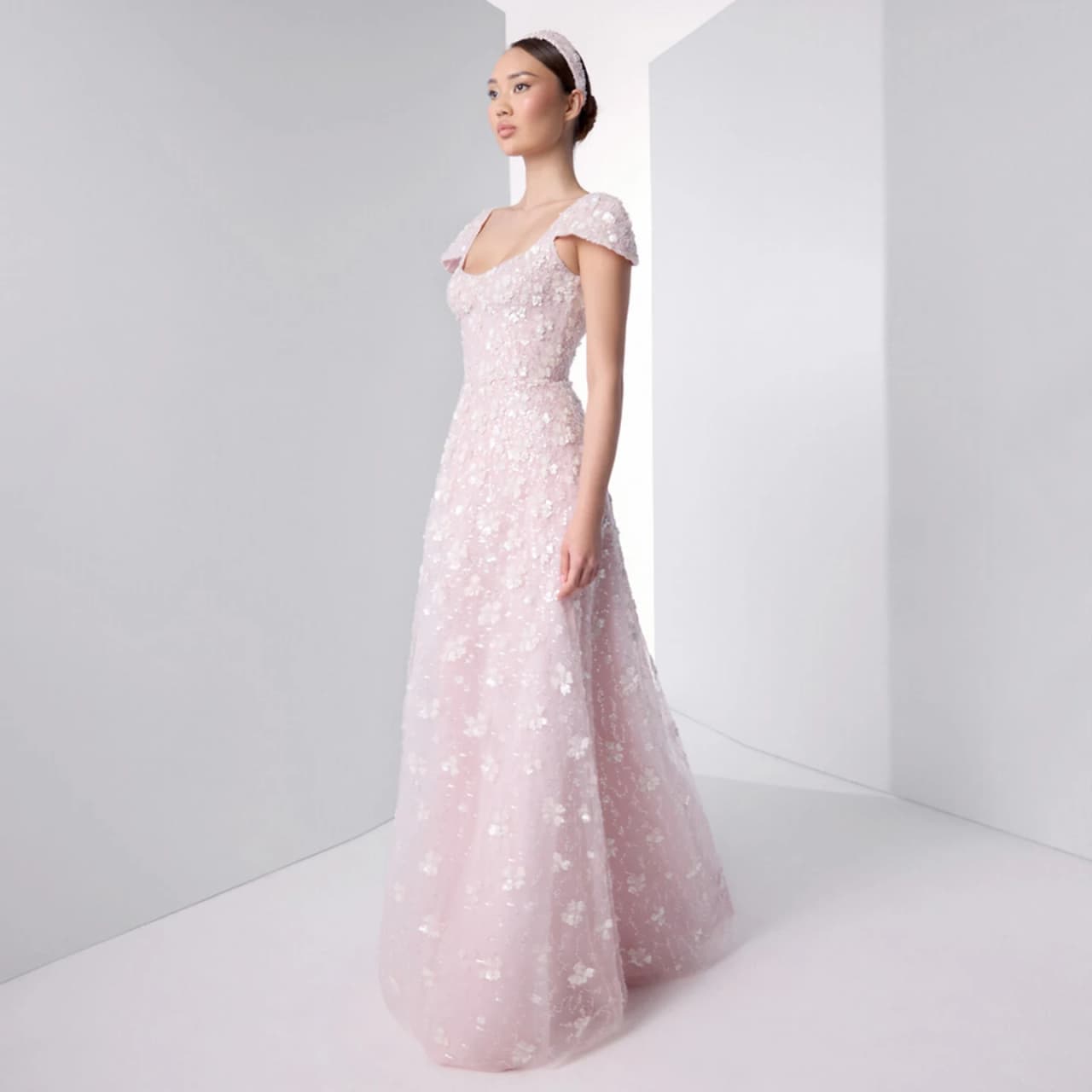 Sharon Said Elegant Blush Pink Floral Long Evening Dress 2026 Wedding Sqaure Neckline Open Back Party Prom Gowns SS602 Customize