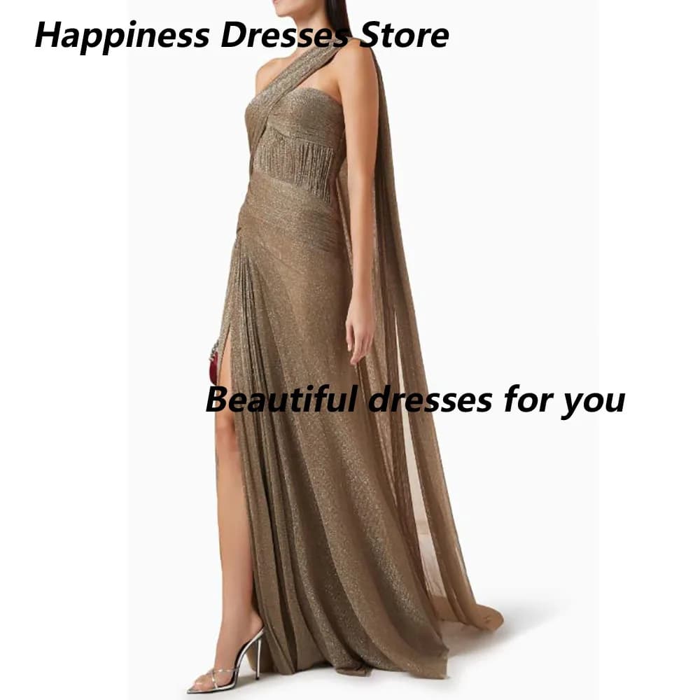 Customized Sequin Pattern One-shoulder Evening Dresses Straight Floor Length Sleeveless Classic Criss-cross Sequined Prom Gown