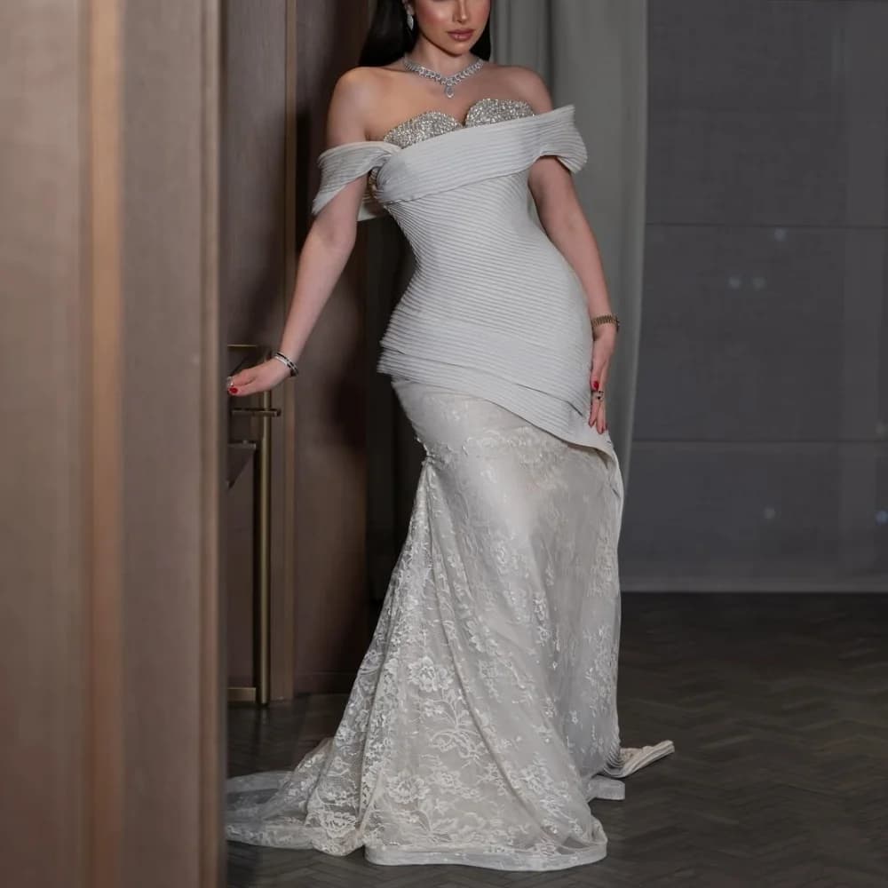 Customized High Quality Women's Evening Gowns for Banquet Glitter Off-the-shoulder Trumpet Floor-length Party Gown Exquisite