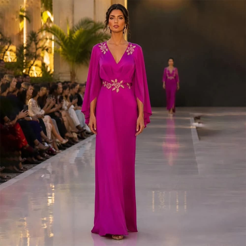 Elegant Sweetheart Long Sleevele Evening Dresses Fashion Floor Length Appliques Chiffon Gowns Special Event Gowns vestidos