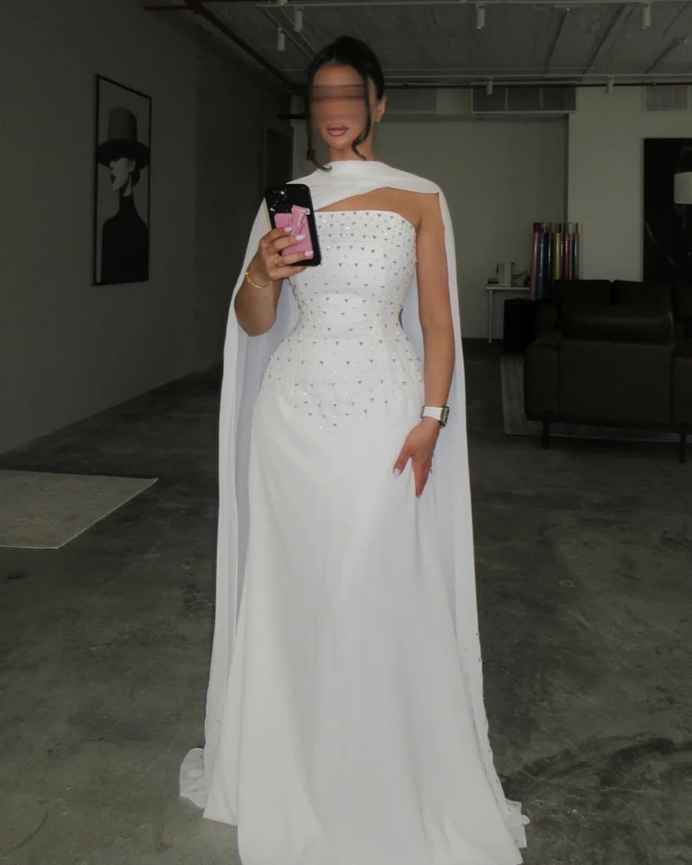 Customized Modern Style Women Chiffon Rhinestone Ruched A-Line Evening Dress Formal Strapless Sleeveless Floor Lenght Party Gown