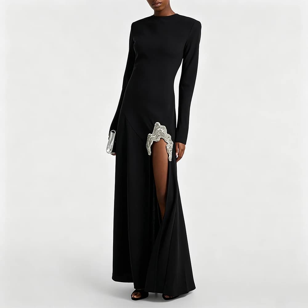 Customized Evening Gown For Women Sheath Formal Party Dress Floor Length Prom Dress Long Sleeves Beading Saudi Dress