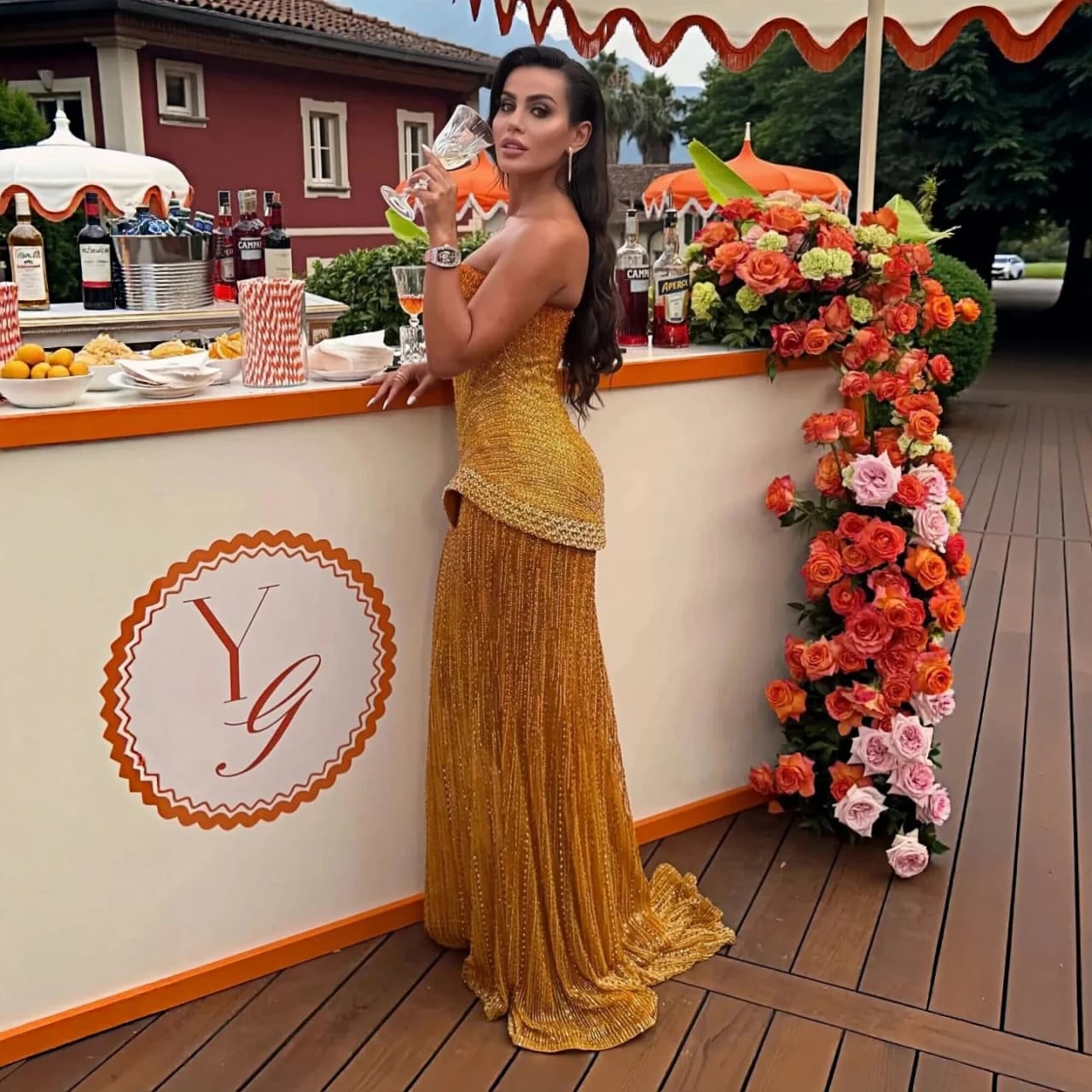 Sharon Said Luxury Beaded Two Piece Evening Dress with Scarf Strapless Sequined Elegant Long Formal Party Gowns SS560 Customized