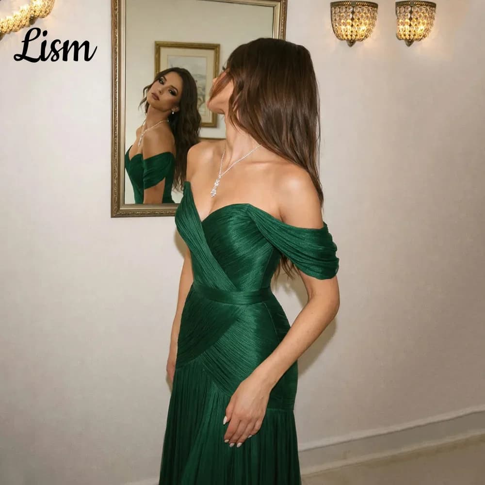 Lism Customized Luxury Evening Dress Off Shoulder Dark Green Pleated Long Mermaid Prom Gown Elegant Wesdding Party Dresses 2026