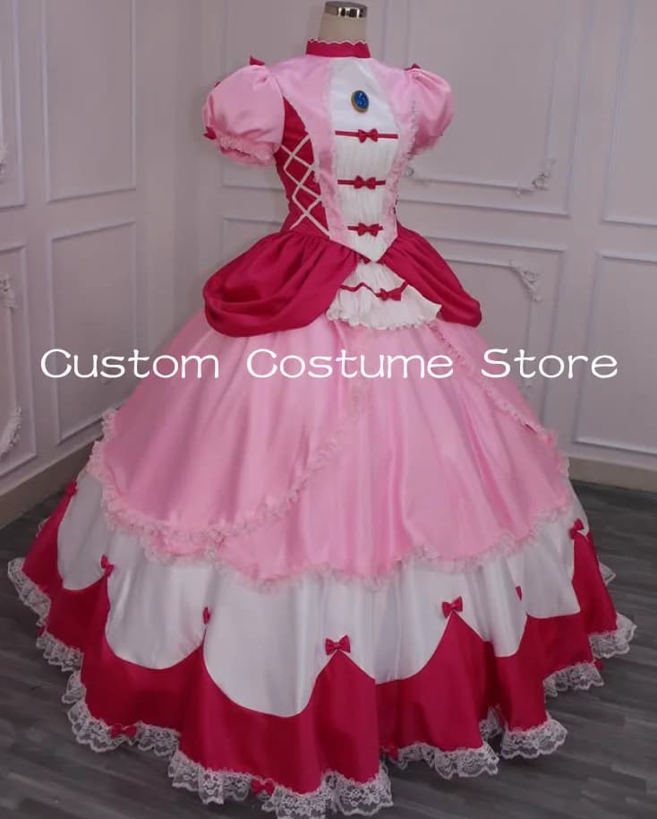 Princess Peach Costume Prom Party Dresses Puffy Sleeve Corset Top Ruched Pink Fuchsia Victorian Cosplay Evening Gown Customized