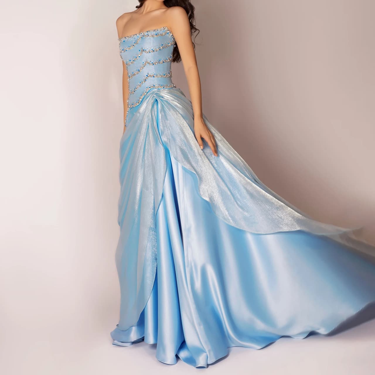 Blue Strapless Satin Mermaid Evening Dresses Simple Sleeveless Pearls Prom Gowns Formal Party Woman Wedding Dress Customized