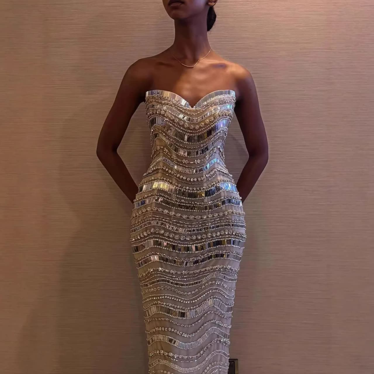 Wasisi 2026 Luxury Nude Silver Beaded Mermaid Evening Dress Gowns For Women Party Formal Occasion ELA73449 Customized