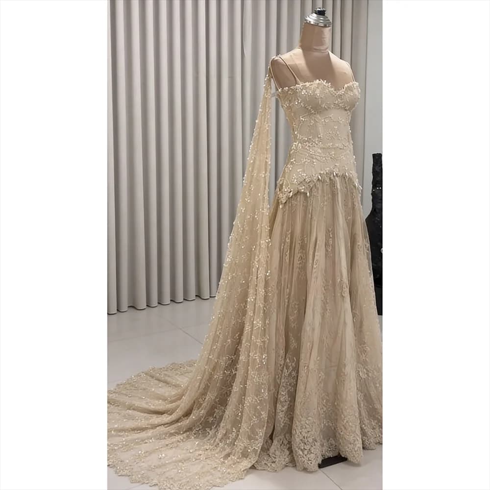 Luxury Evening Dress Party Gown Customized Sweetheart Neck Beading Lace A Line Sweep Train Formal Prom Dresses Robe De Soiree