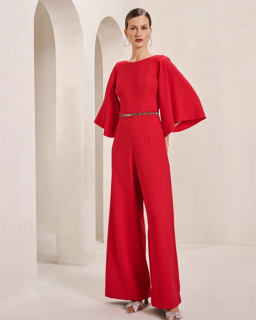 Customized  Graceful O-Neck Flare Half Sleeves Evening Dress Delicate  Backless Party Dress Classic Straight Celebrity