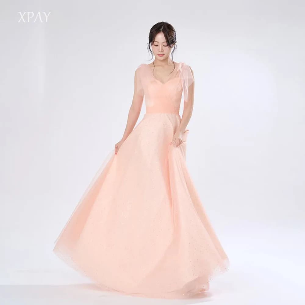 XPAY Sequin Brush Pink Straps Korea Prom Dresses Customised A-line Evening Gowns Wedding Photo shoot Floor Length 2026