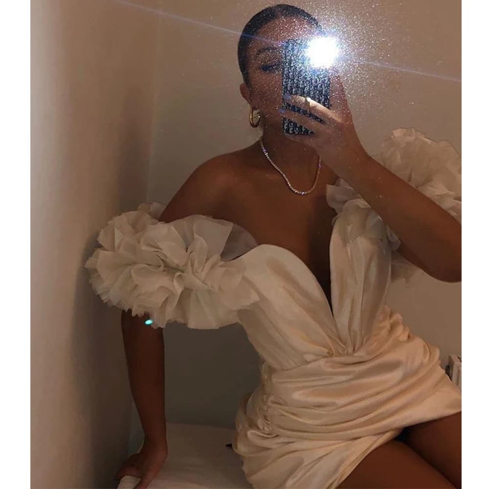 V-Neck Sexy Mini Cocktail Dresses Sheath Off The Shoulder Sleeveless Pleat Party Dress Custom Summer New Prom Dress Vestidos De