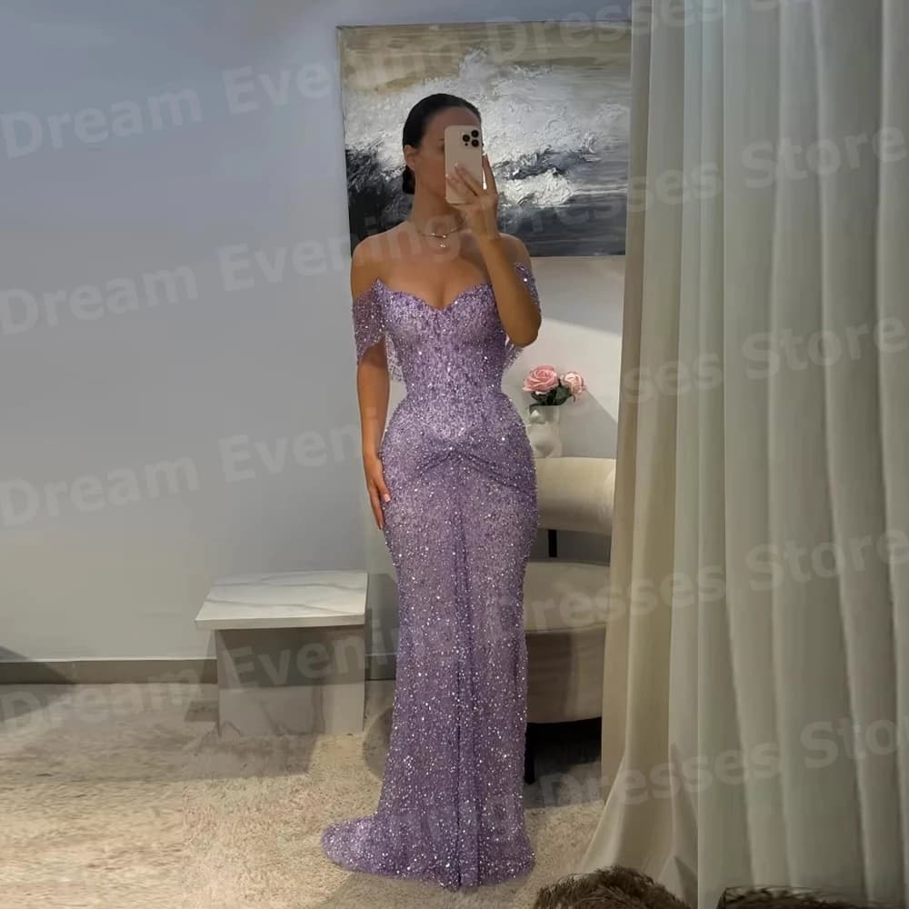 Sparkling Mermaid Women's Shiny Off Shoulder Evening Dresses Customized Vestidos Para Mujer Prom Gowns Sleeveless Robe De Soirée