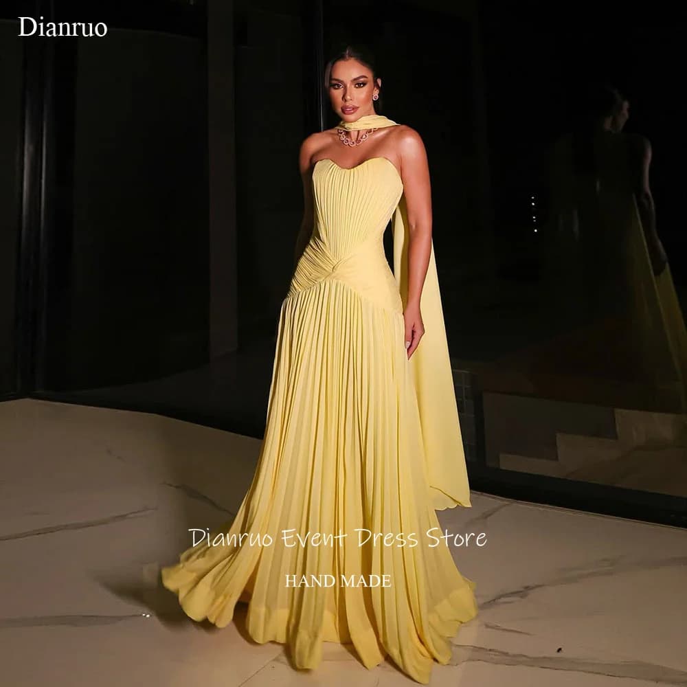Dianruo Yellow Ribbons Evening Dresses A Line Pleated Vestido Formales Chiffon Sweetheart Vestidos De Verano 2026 Customized
