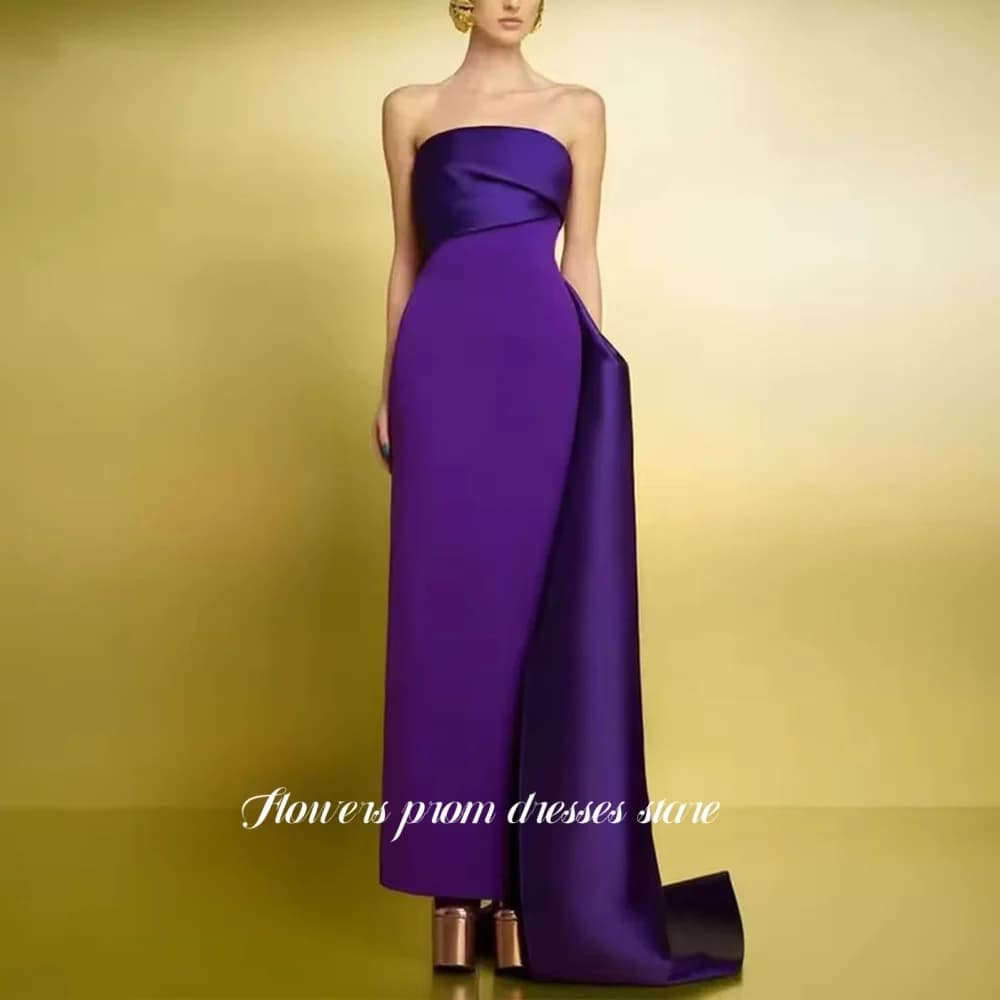 Flowers Prom Satin Evening Dresses Straight Party Dress Pleats Christmas Dress فساتين مناسبة رسمية Customized