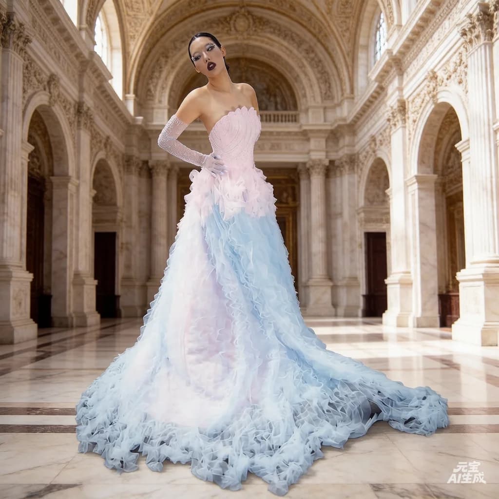 2026 New Ombre Tulle Ball Gown Women Sweetheart Neck Mermaid Wedding Guest Dress Large Flared Ruffled Prom Formal Evening Gowns