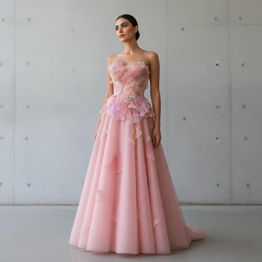 Sharon Said Pink A Line Evening Dress 3D Flowers Crystal Beaded Strapless Draped Women's Formal Party Gowns SS749 Customized