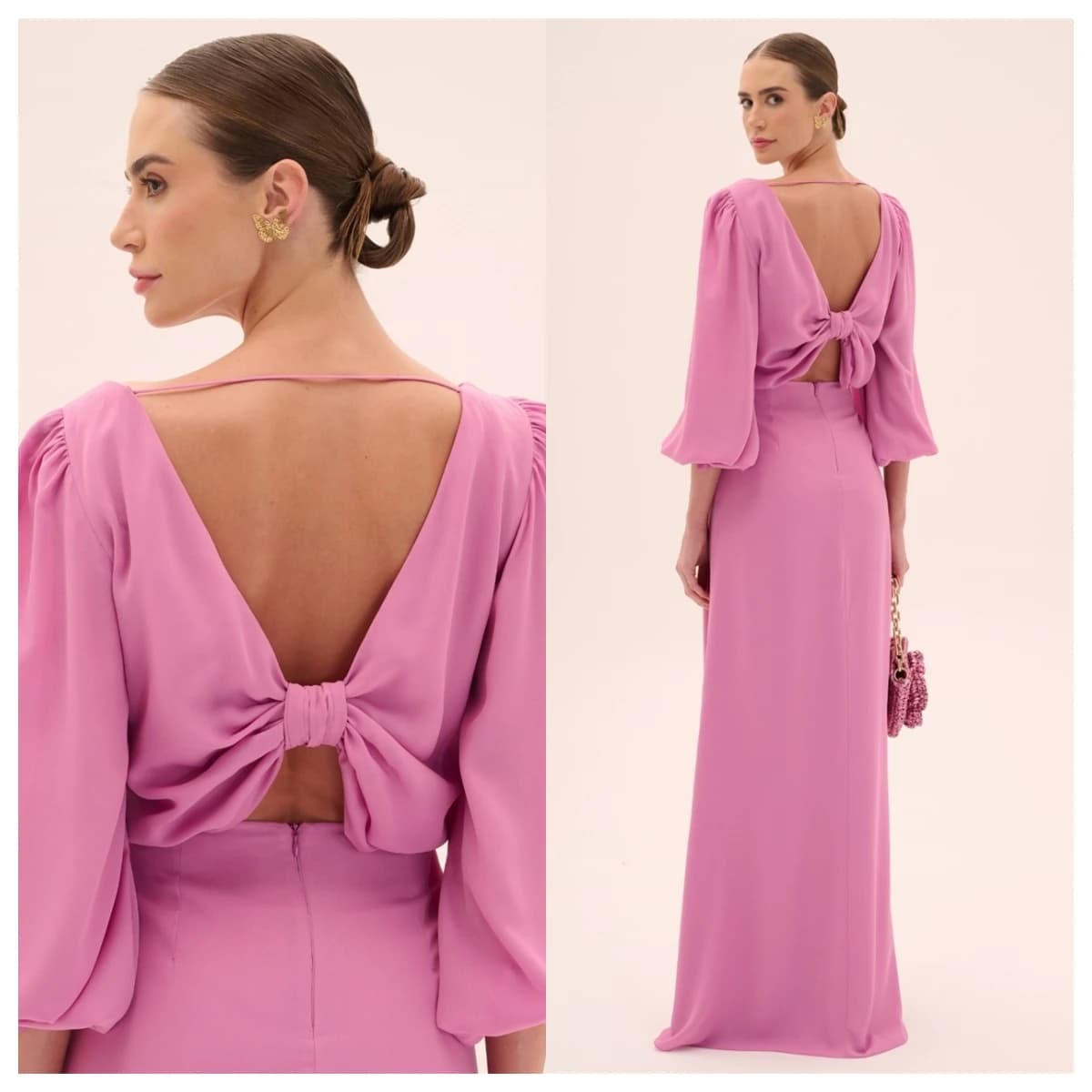 Customized Classic Hot Pink Jersey Evening Dress V-Neck Long Sleeves Homecoming Dress Temperament  Special Occasion Gowns