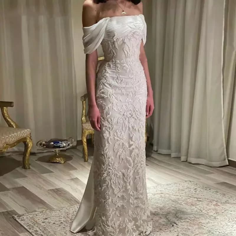 Customized Exquisite Mermaid Evening Dresses Off The Shoulder Prom Dress Appliques Beading Party Dresse Formal robes de soirée