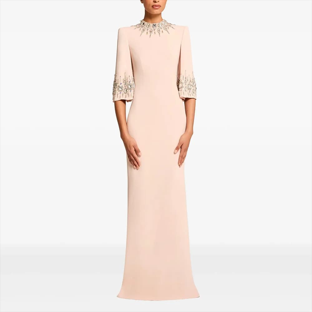 Customized High Collar Long Evening Dresses Elegant Formal Occasion Prom Gowns Crystal 2025 Floor Length Prom Dresses