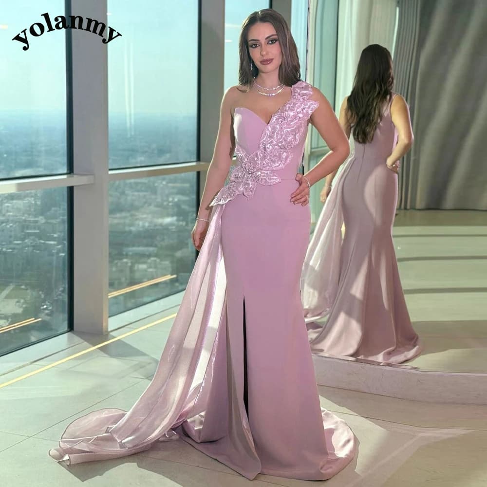 YOLANMY Vintage One Shoulder Evening Dress for Women Front Slit Saudi Arabric Prom Dress Vestidos De Fiesta Dubai Customized