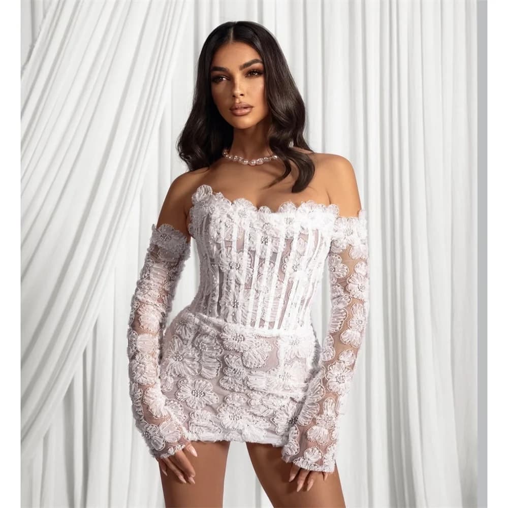 Lucy Lace Off The Shoulder ivory Straight Evening Dress Formal Romantic Designer Flowers 2026 Customized Robes de Soirée