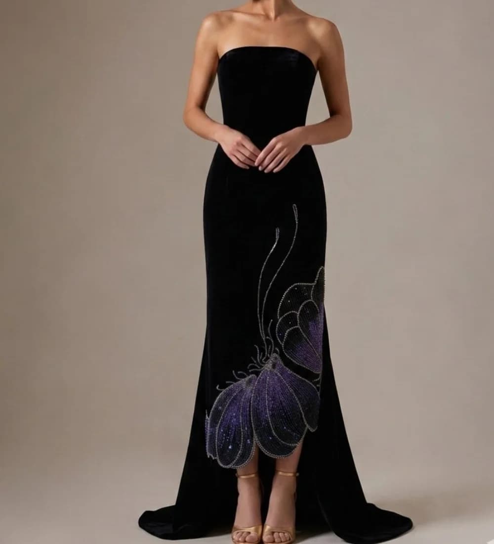 Customized Formal Jersey Pleat Sequined Pattern Trumpet Strapless Midi Evening Dresses Luxury 2026 Pastrol