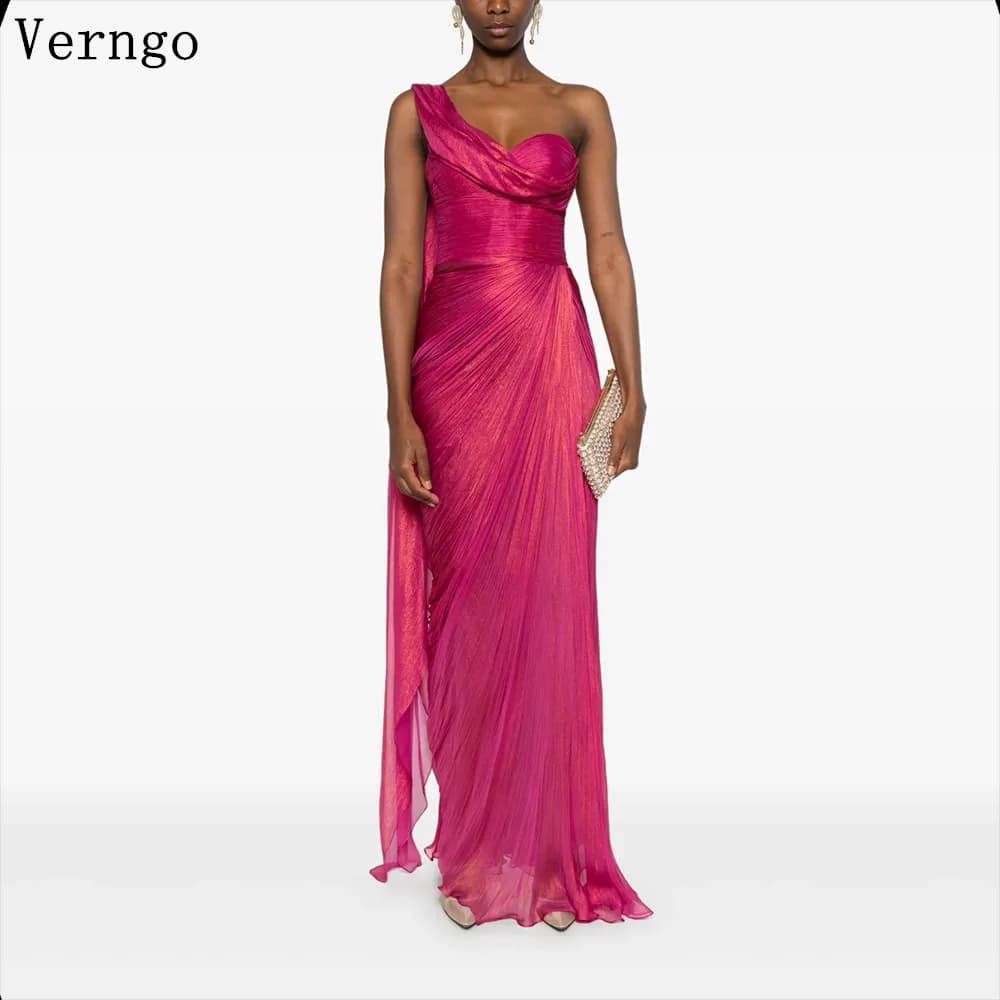 Verngo Hot Pink Elegant Shiny Prom Gowns One Shoulder Mermaid Formal Occasion Dresses Women Modern Prom Party Dress Customized