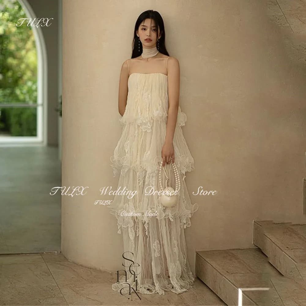 TULX Spaghetti Straps Soft Tulle Layered Korea Wedding Party Dress Photo Shoot Tiered Fairy Bridal Gowns Prom Evening Dress 2025
