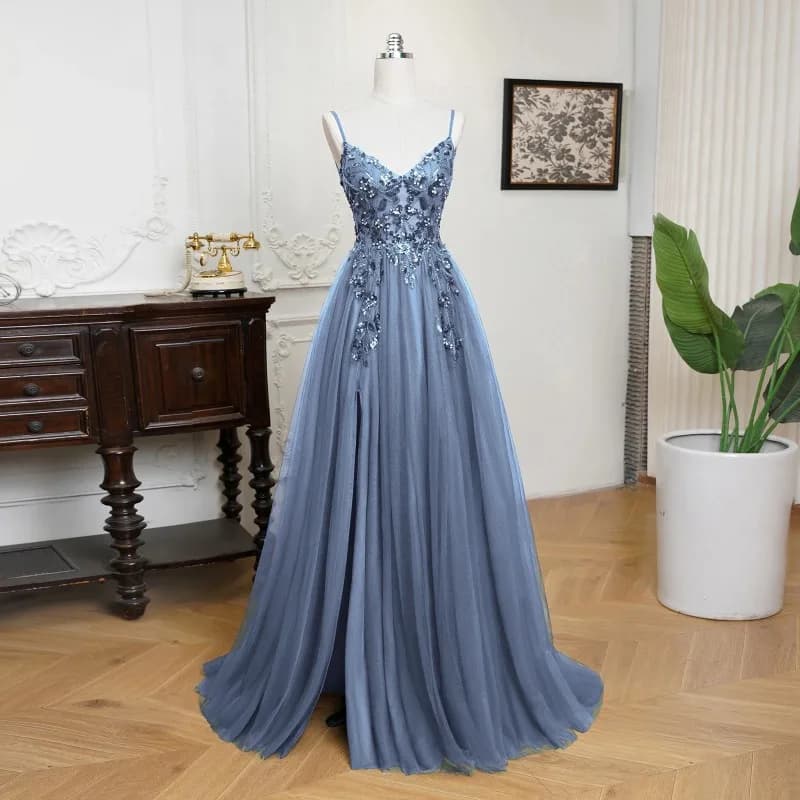 2026 Summer Women's Strap Embroidered Open End Evening Dress Fashionable Look Thin and Long, Slim Fit, Celebrity Ball Mesh Dress