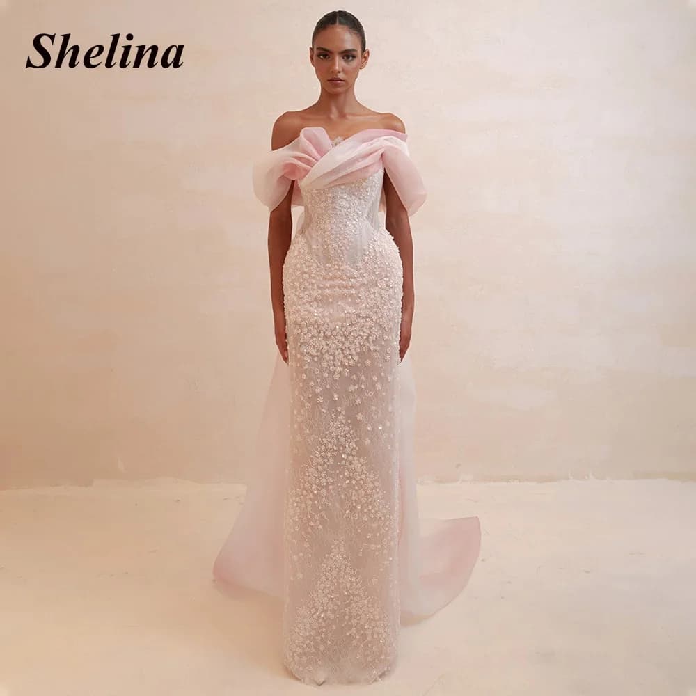 Shelina Fashionable Lace Appliques Evening Dress Off the Shoulder Trumpet Formal Party Gown Vestidos De Festa Customized
