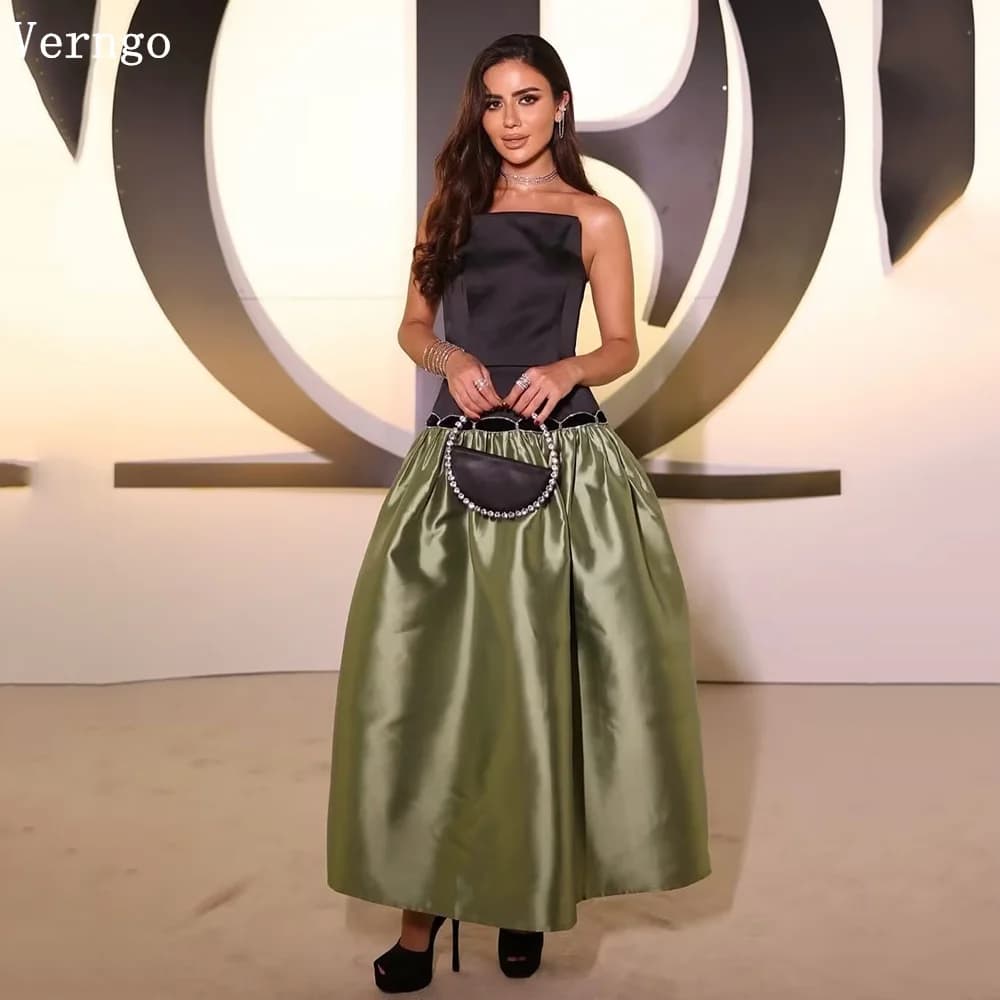 Verngo Green Black Satin Evening Dress Formal Party Dinner Prom Gowns Red Carpet Prom Gowns Customized
