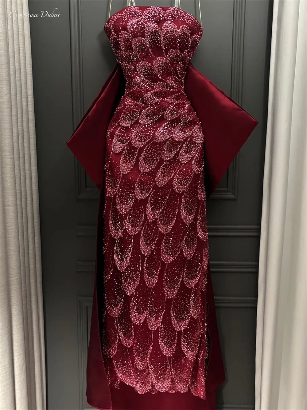 Contessa Custom Overskirt Bow Beaded Evening Dress Strapless Robes De Soirée Elegant Sheath Mermaid Formal Evening Gowns 2026