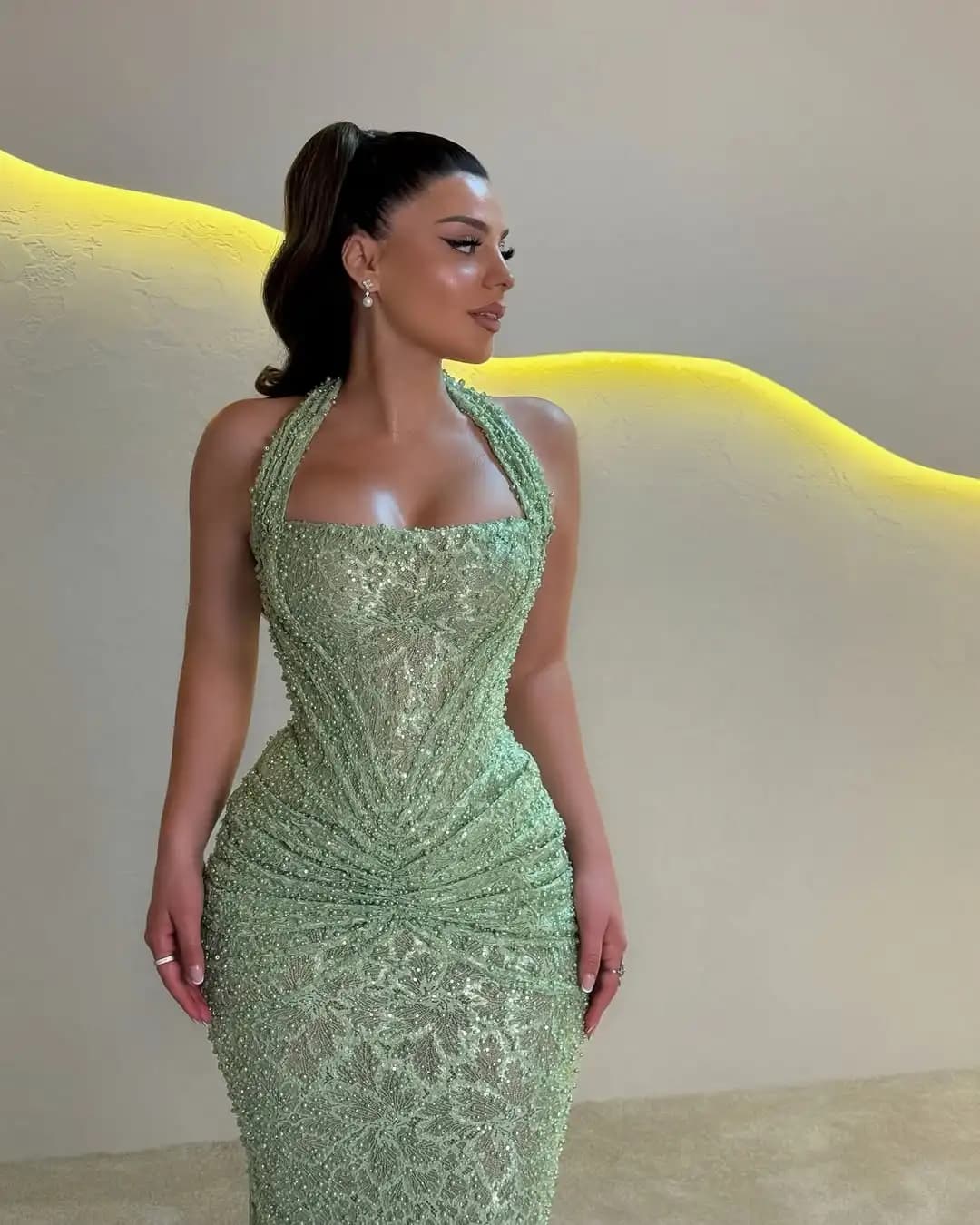 Design Fashion Mint Green Charming Halter Evening Dress Luxury Sexy Pearls Beading Stunning Mermaid Prom Dresses 2026