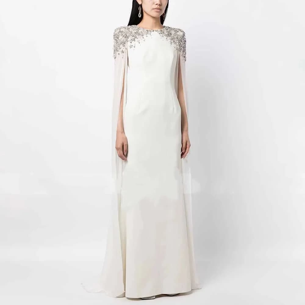 Customized Luxury Evening Dresses Women's Wedding Party Dresses Sheath Formal Gowns Long O Neck Beading