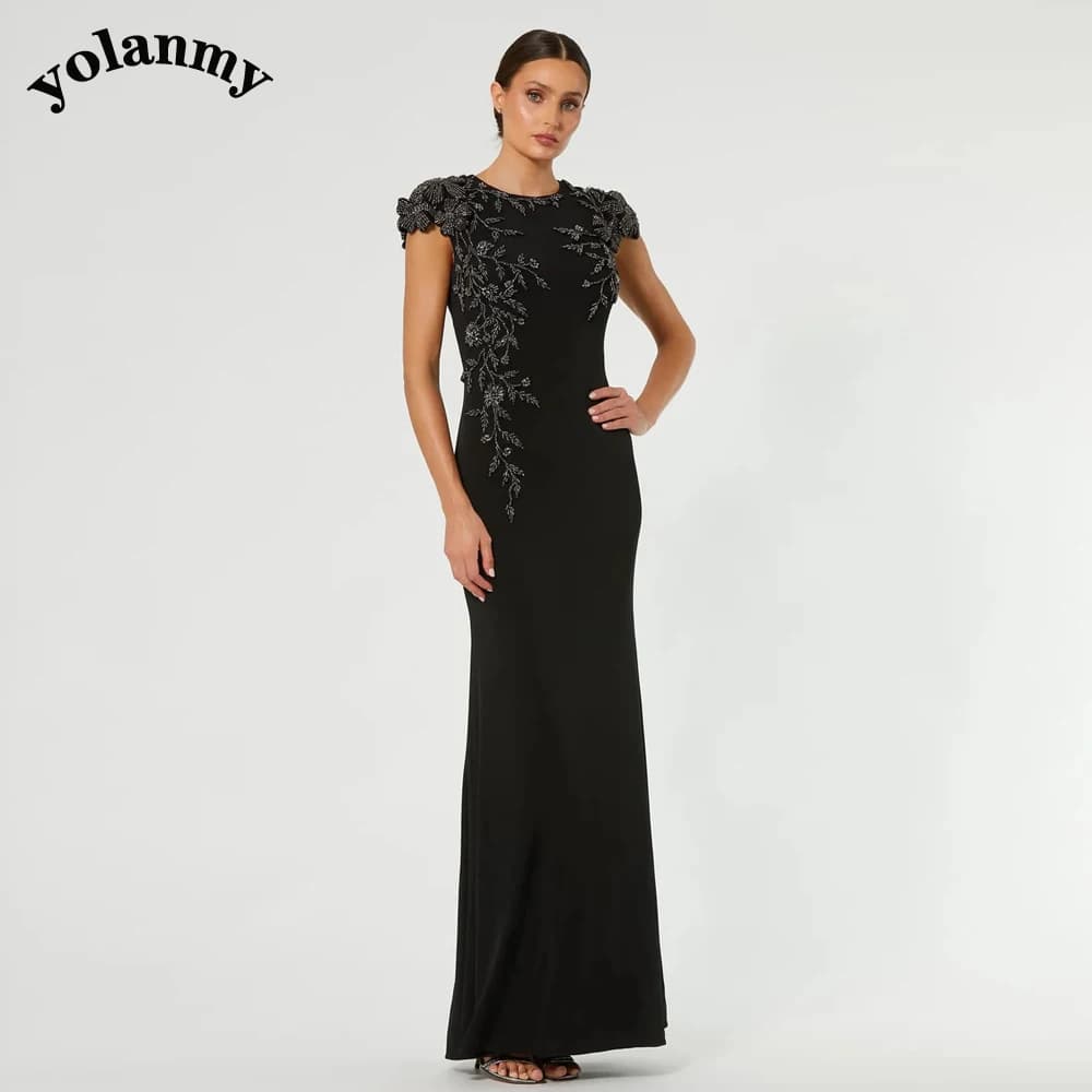YOLANMY luxury Lace Appliques Evening Dress for Women Scoop Neck Ceremony Saudi Arabric Prom Dress Vestidos De Fiesta Customized