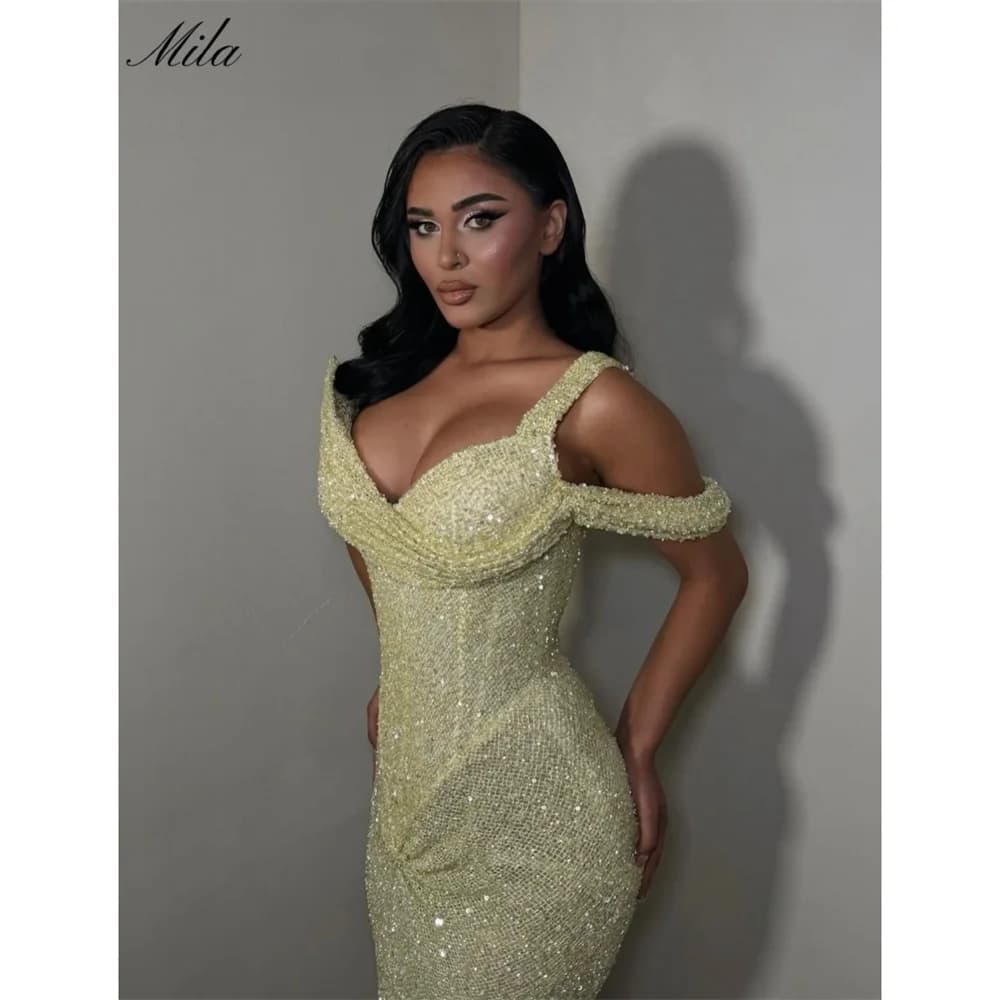 Mila Sheath Sleeveless Simple Prom Dress Customized Yellow Strapless Luxurious Evening Dresses Floor-Length vestidos de fiesta