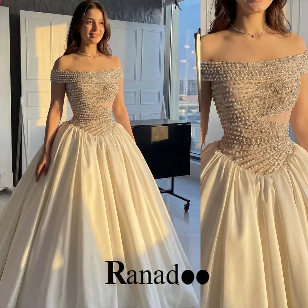 Ranadoo Glamorous Off The Shoulder Rhinestones Evening Dress Pleated Aline Beadings Robes De Soiree Plus 2026 Customized