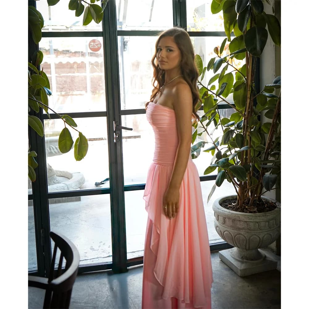 Aileen Chiffon Strapless pink A-Line Evening Dress Prom Premium Designer Beautiful Stylish Classic Modern 2026 Customized