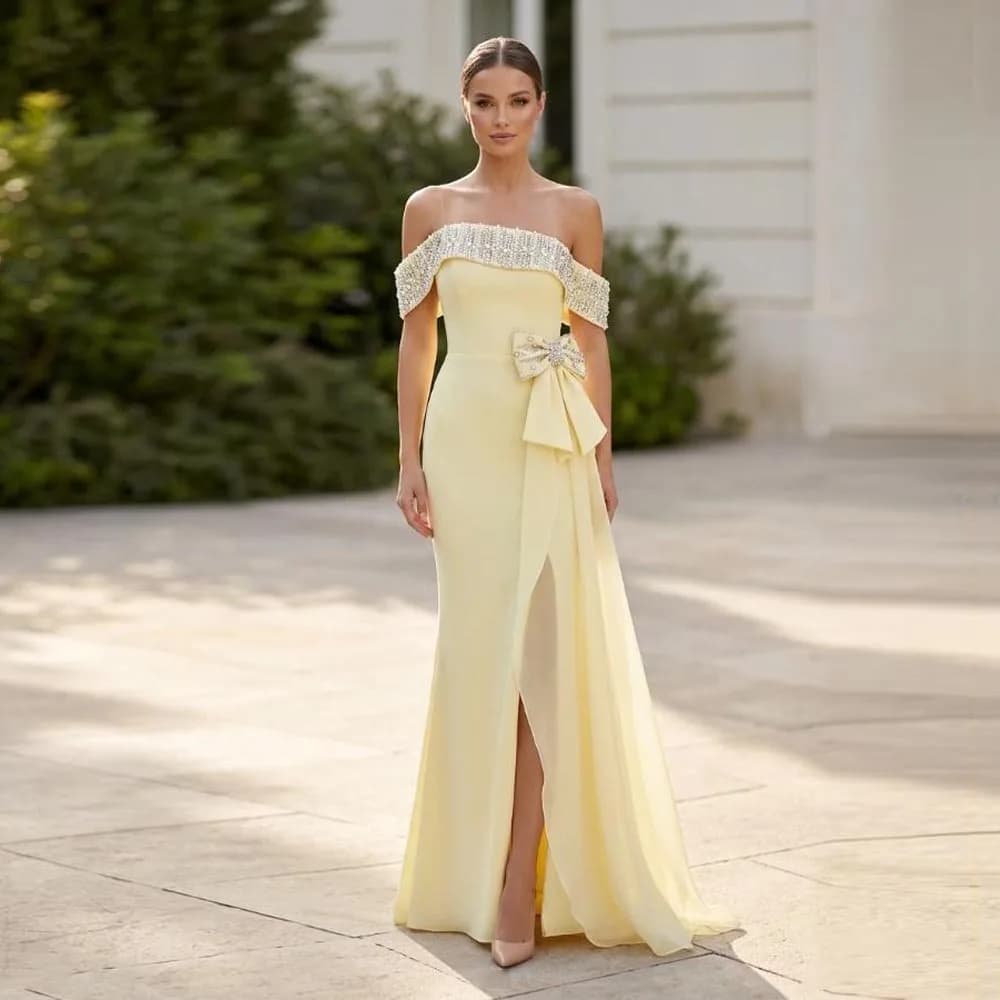 Customized Elegant Sleeveless Women Evening Dresses Exquisite Off Shoulder Mermaid Prom Gowns Vestidos Para Bodas Mujer Invitada