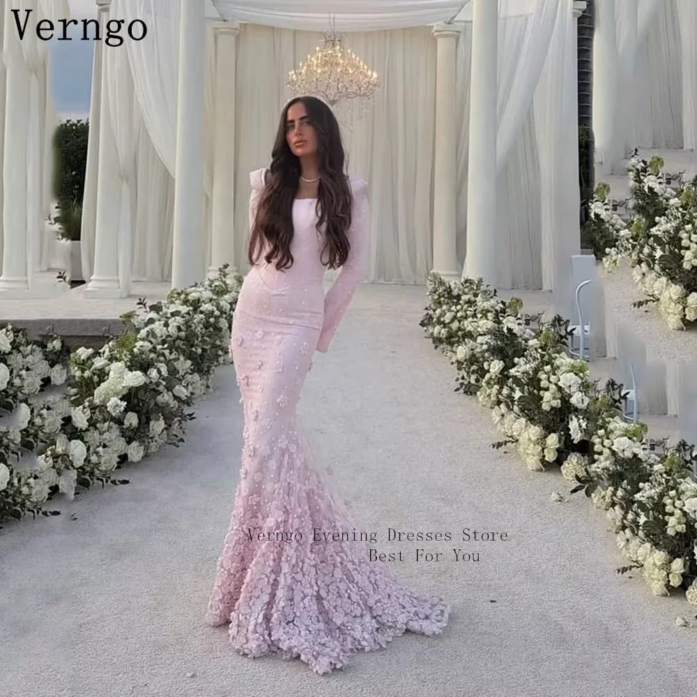 Verngo Luxury Pink Evening Dress Flowers Prom Gowns Shawl Ruched Sheer Corset Prom Dresses Gala 2026 Customized