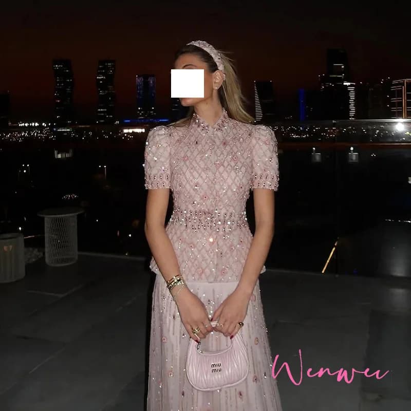 E.C.S. Exquisite Elegant Party Dress Luxury Evening Gowns Customize Prom Dress Crystal Beading Straight Dress
