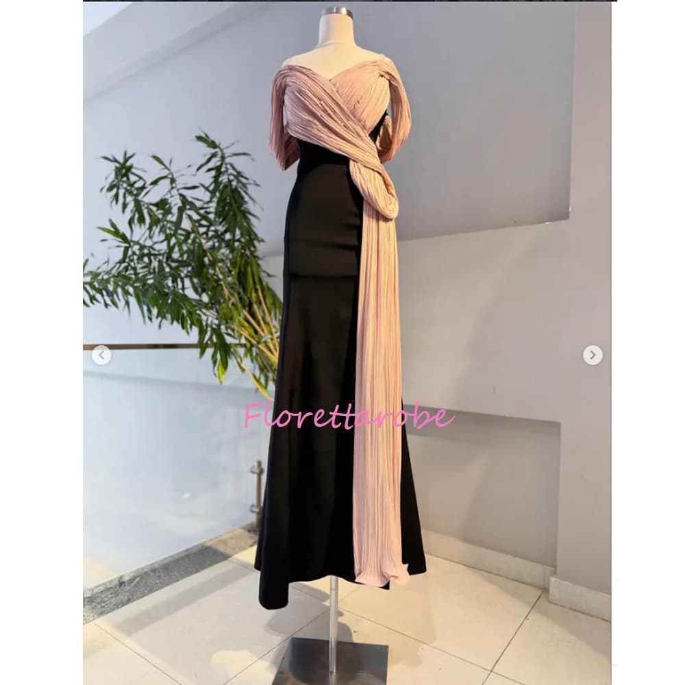 Elegant Evening Dress Customized Off The Shoulder Contrast Color Pearls Prom  Gowns for Women Pleated Mermaid Formal Party Dress