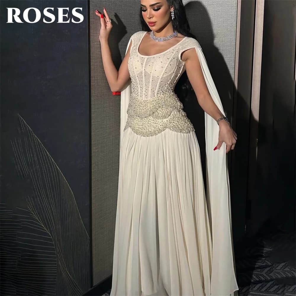 ROSES Ivory Prom Dress Off the Shoulder Long Sleeve Celebrity Dress Beaded Bodice Women's Evening Dresses Formal Gown Customized