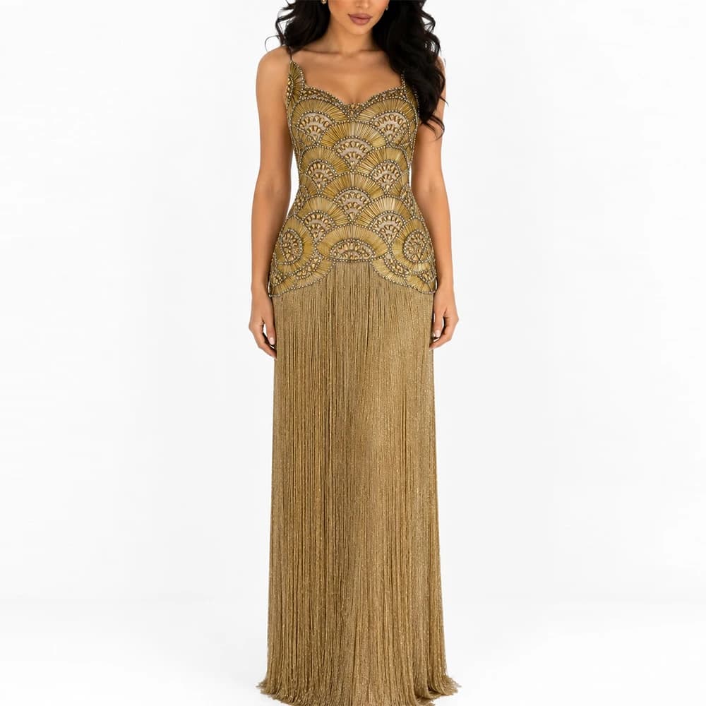 Exquisite Mermaid Evening Dress Luxury Crystal Strapless Customized Celebrity Gowns Delicate Tassel Bespoke Occasion Gown