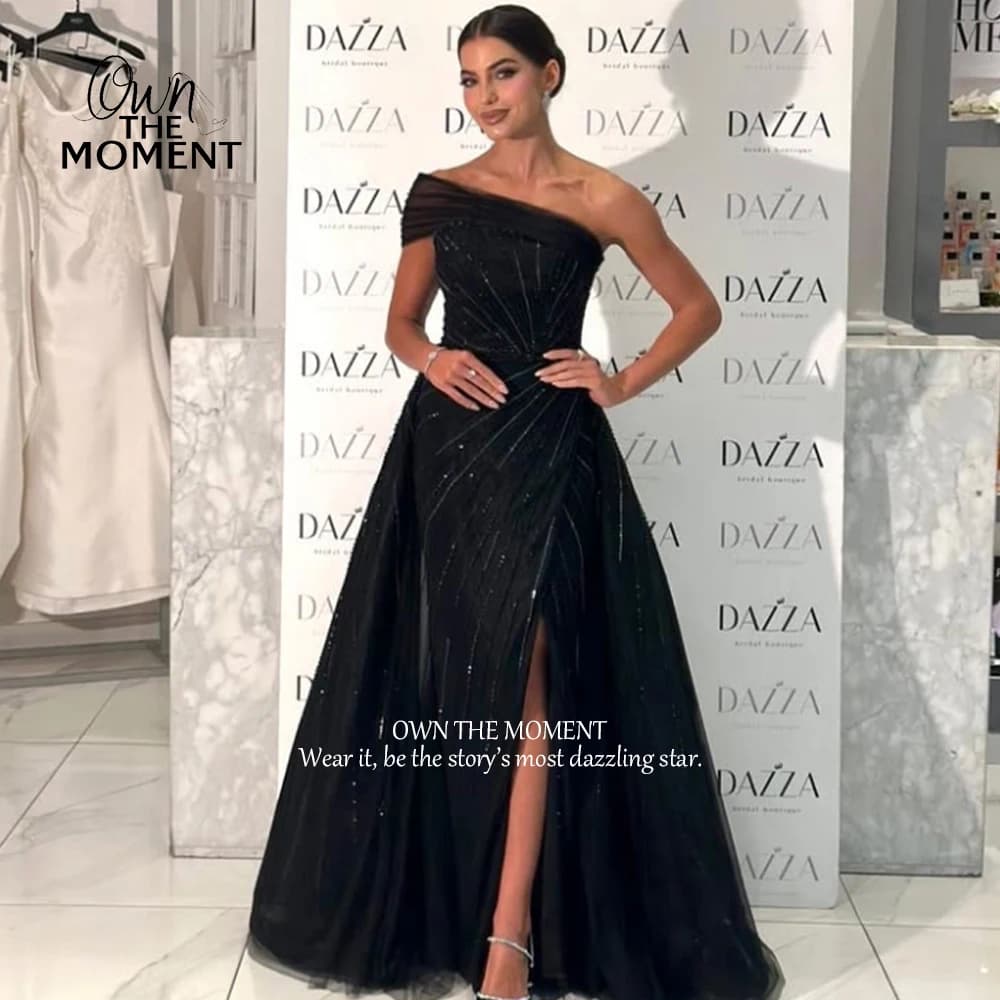 OTM Customized Elegant Pearls Mermaid Evening Dress for Women 2025 Luxury One Shoulder Beads Slit Long Formal Prom Wedding Party