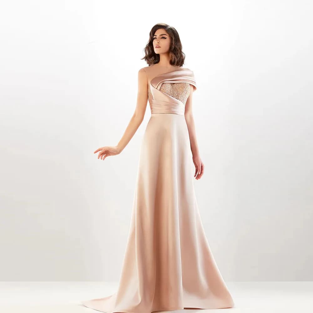 Sexy Sleeveless Women Evening Dresses One-Shoulder Sleeveless Satin Prom Gown Party Customized Vestido Para Bodas Mujer Invitada