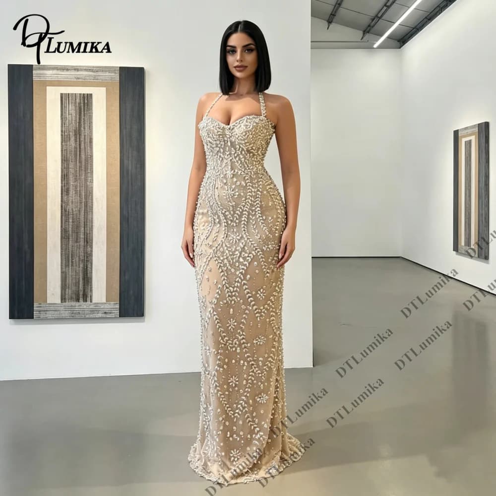 Halter Sweetheart Mermaid Evening Dress Hand-Beaded Rhinestones Formal Gown for Women Customized Long Formal Events Gowns