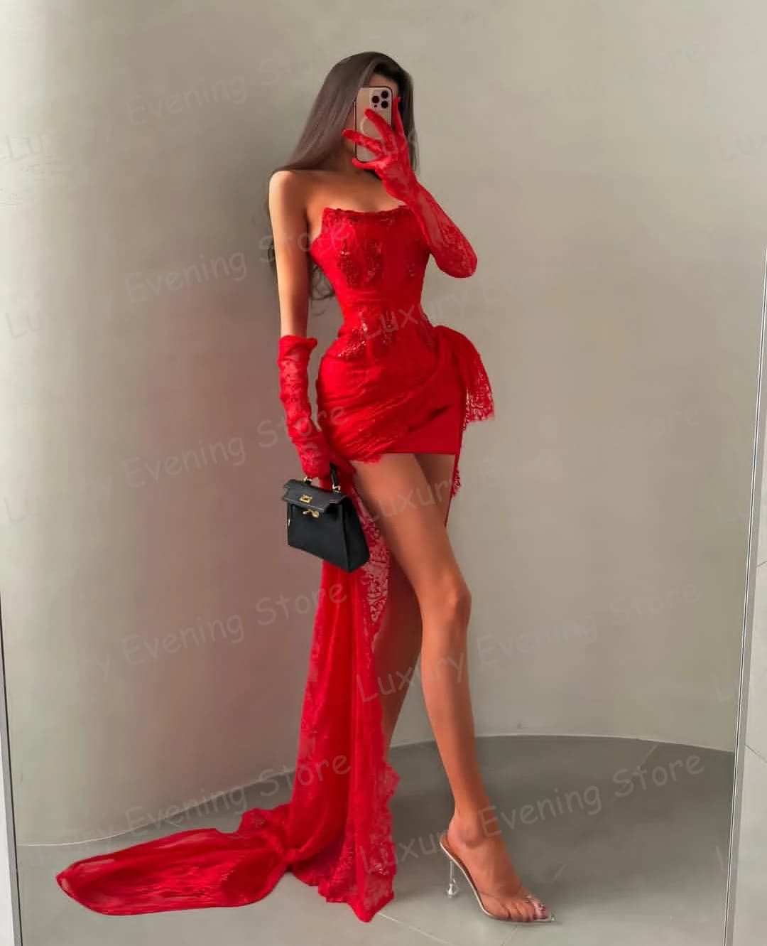 Simple Sexy Evening Dresses Woman's Mermaid Lace Illusion High Split Prom Gowns Fashion Gloveless Customized Vestidos De Noche