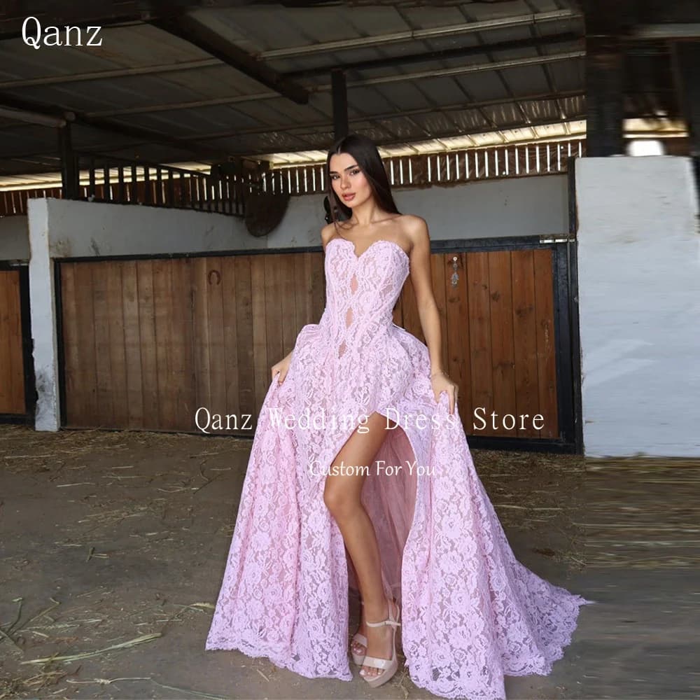 Qanz High Slit Long Evening Dresses Sweetheart Women's Wedding Party Attire Floor Length Elegant Robes De Soirée Customized